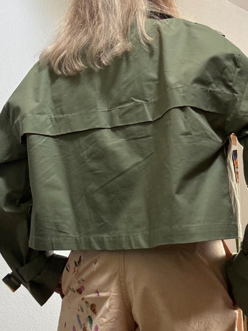 Minimalist Capsule Iris Olive Cropped Double Breasted Cotton Trench Medium - Picture 13 of 13